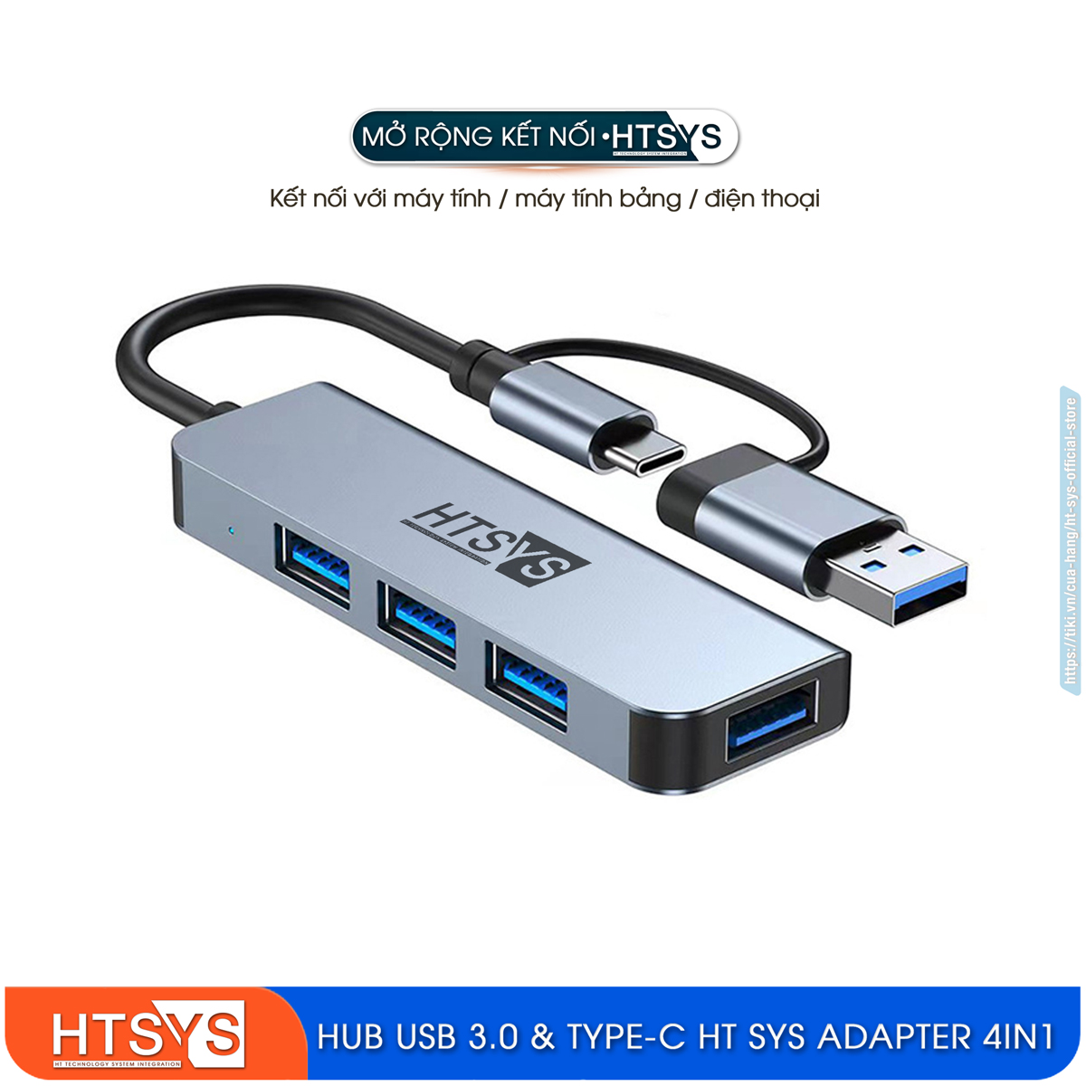 Hub Chuyển Đổi USB Type C HT SYS 4 in 1 To USB 3.0 - Hàng Chính Hãng