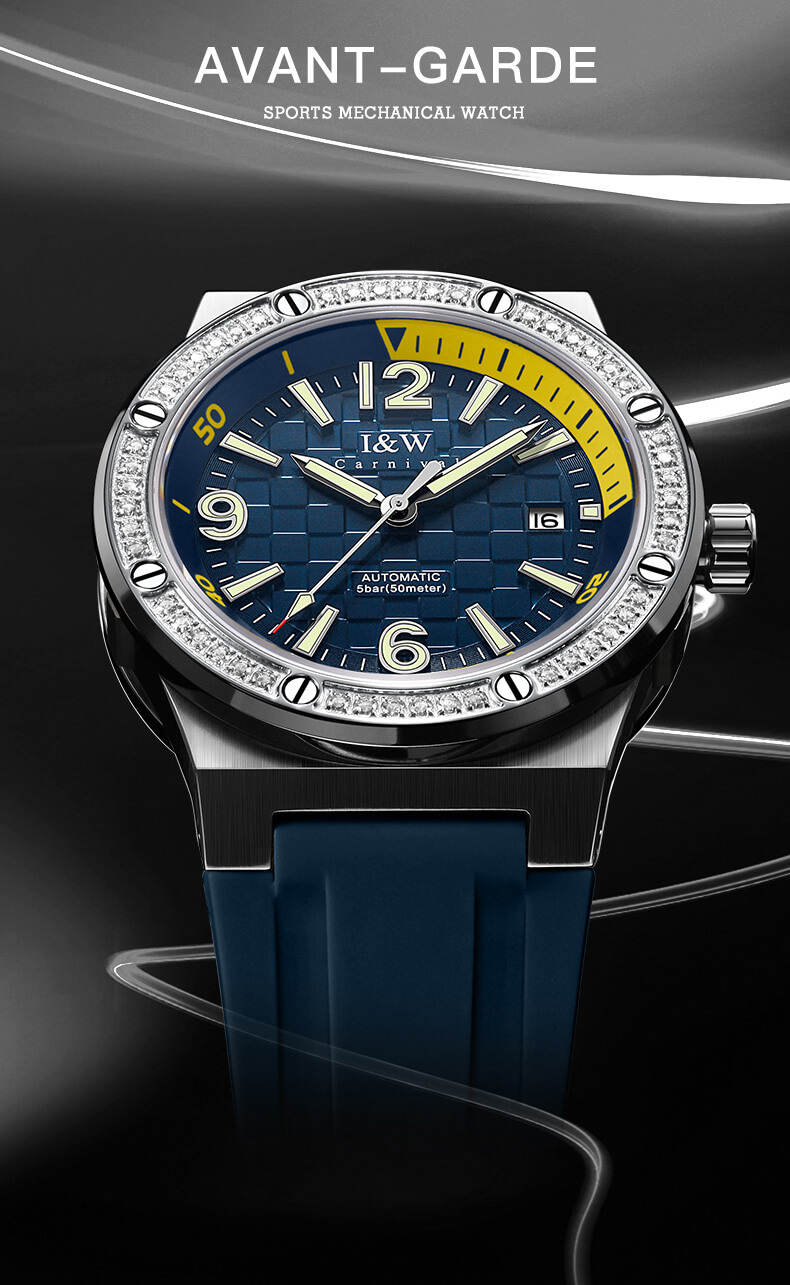 Đồng hồ nam chính hãng IW CARNIVAL IW661G-4 Kính sapphire ,chống xước,Chống nước ,Bảo hành 24 tháng,Máy cơ ,Dây cao su cao cấp,thiết kế thể thao