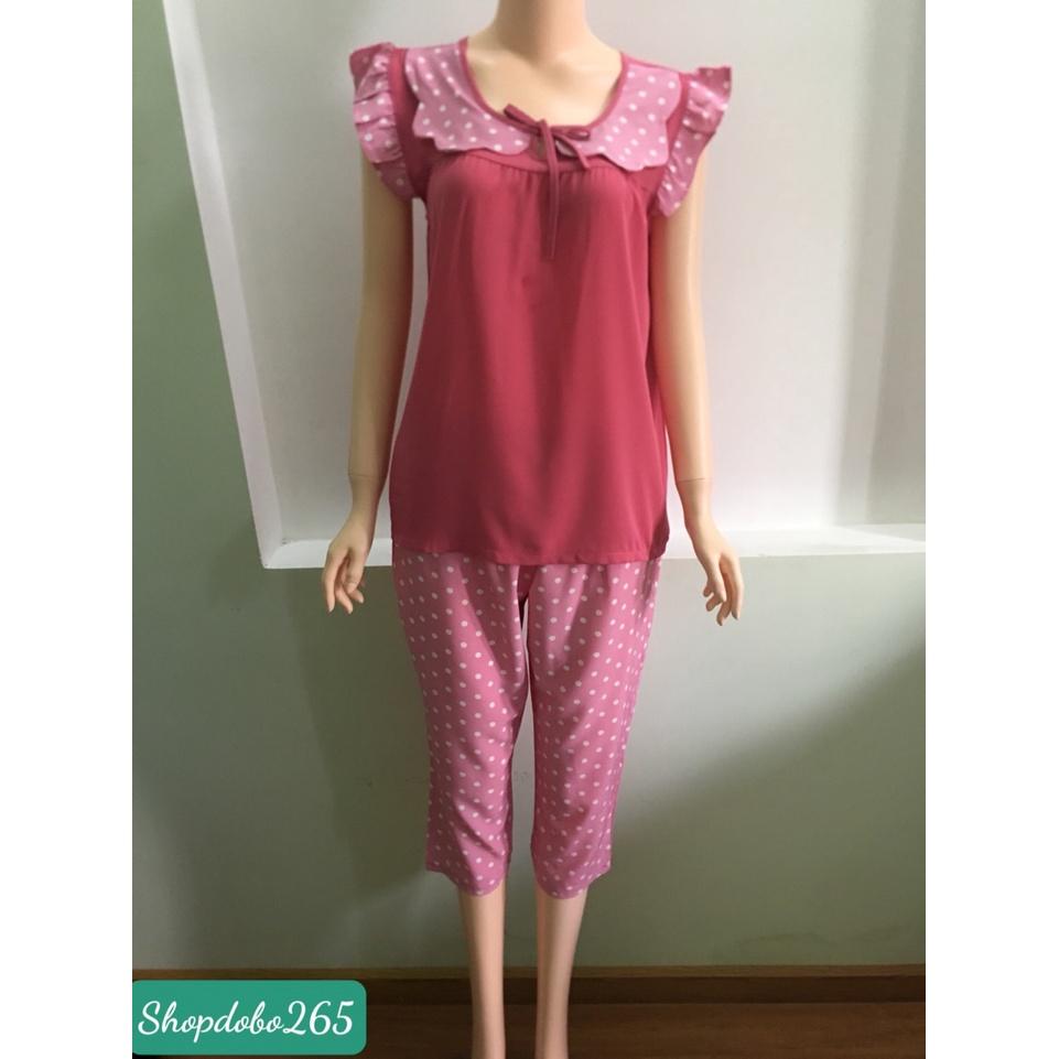 Đồ bộ nữ,đồ ngủ mặc nhà lửng 9 tấc vải tằm ý phối lụa bi size đại.