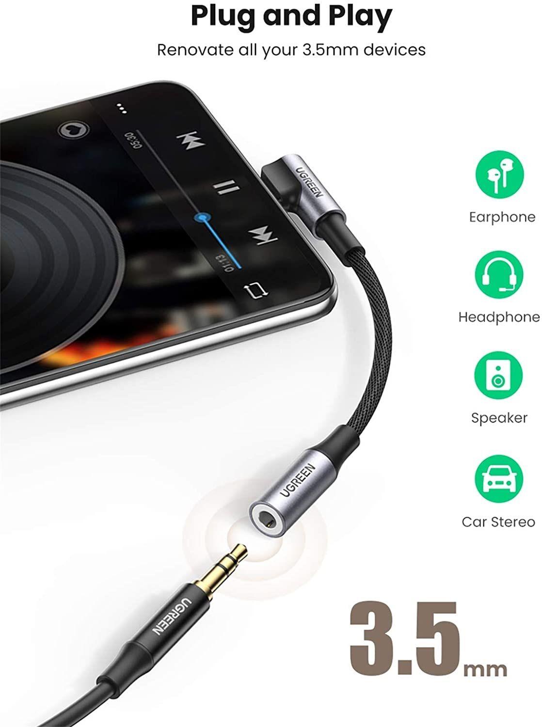 Ugreen UG80723AV167TK bộ chuyển đầu USB Type-C bẻ góc 90 độ ra 3.5mm Audio - HÀNG CHÍNH HÃNG