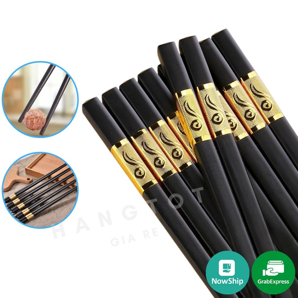 Bộ 10 Đôi Đũa Mạ Vàng, Đũa Hợp Kim Chống Mốc Hàn Quốc