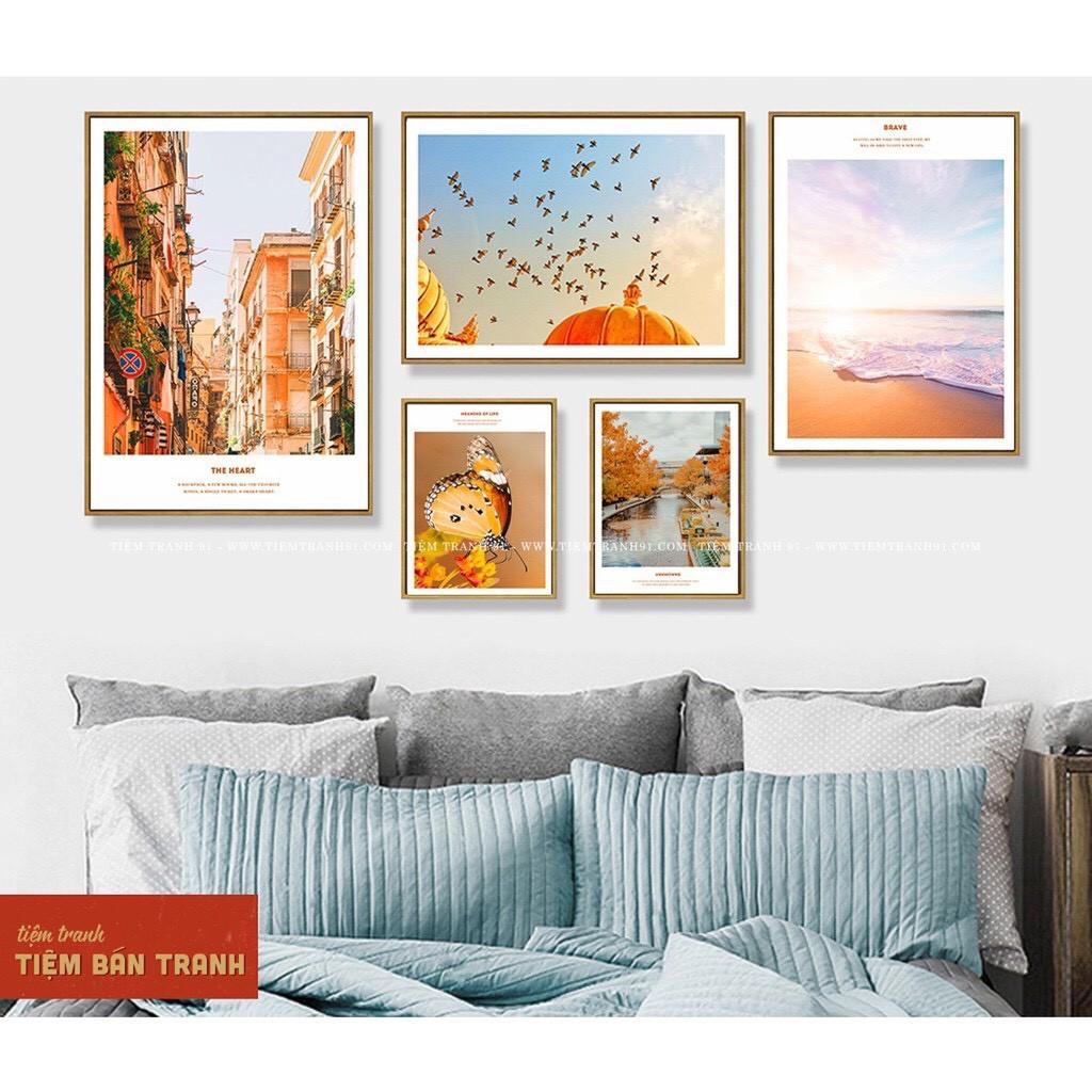 TRANH TREO TƯỜNG BỘ 5 BỨC - TIỆM TRANH 91 - TRANH CANVAS Bắc Âu giá rẻ, in theo yêu cầu size L