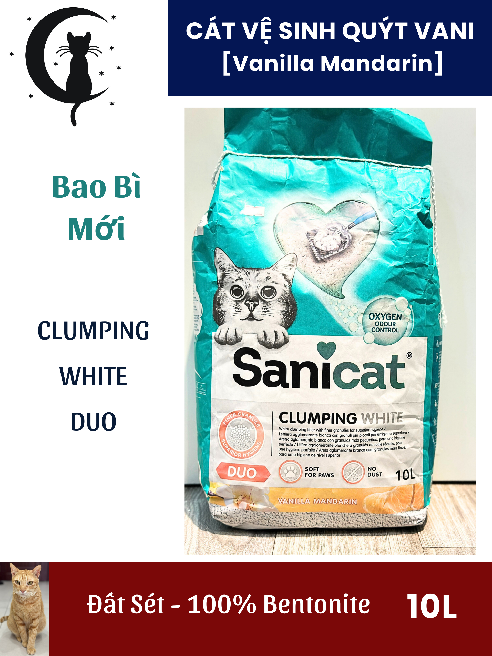 SANICAT Cát vệ sinh Hương Quýt Vanilla Mandarin - (Betonite-đất sét) 10L