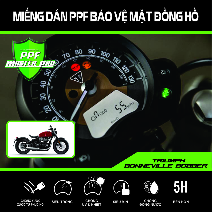 Miếng Dán PPF Bảo Vệ Mặt Đồng Hồ Xe Triumph Bonneville Bobber | Chất Liệu Film PPF