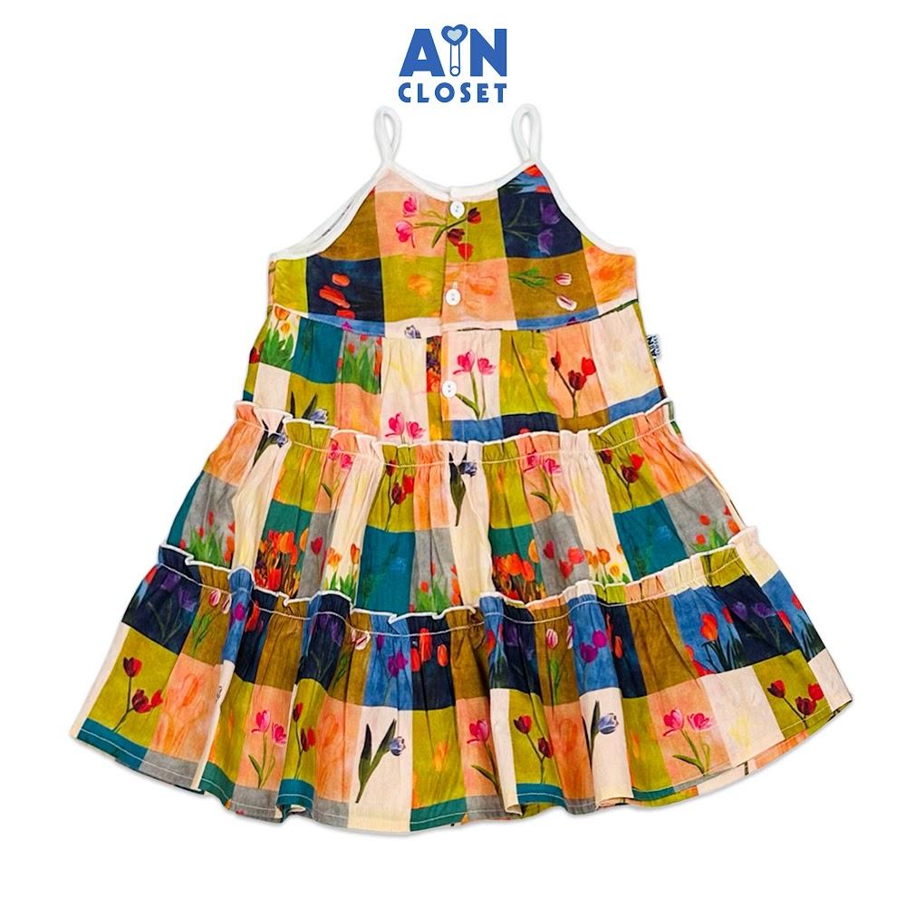 Đầm bé gái họa tiêt Hoa Ô Vuông cotton - AICDBGYY5TD6 - AIN Closet