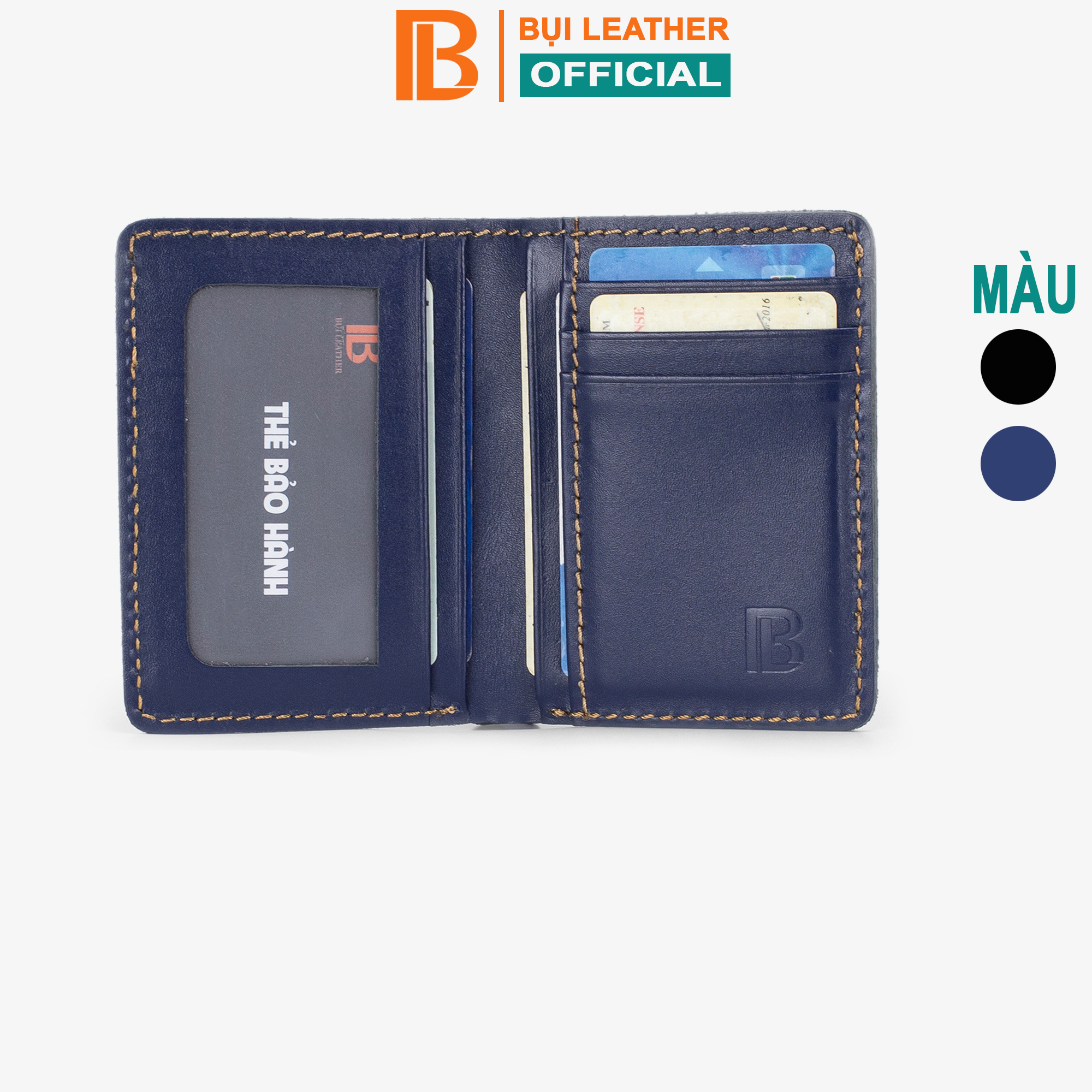 Ví Da Nam, Bóp Da Nam Mini Bụi Leather V115 - Da Bò Nappa Cao Cấp - Bảo Hành 12 Tháng - Ví Đứng Xanh Navy
