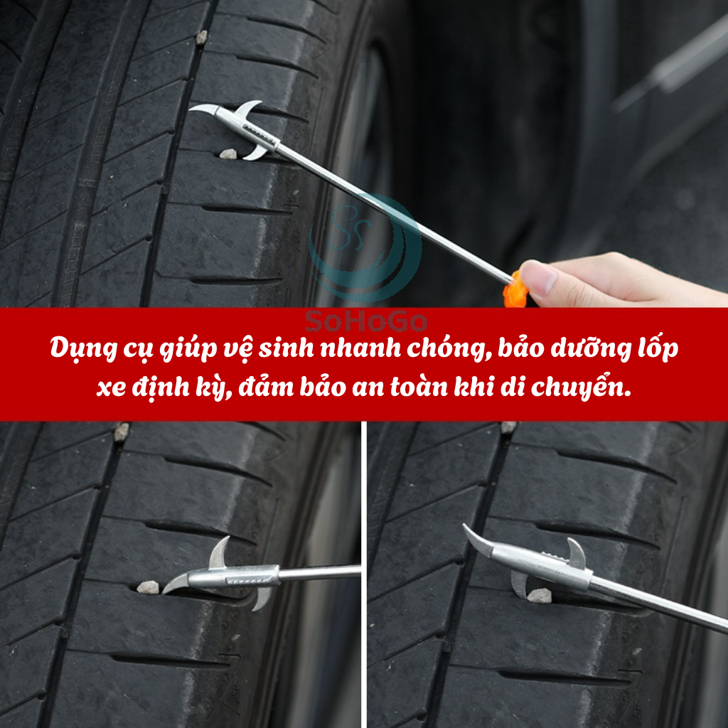 Cây Móc Làm Sạch Rãnh Lốp Ô Tô -Dụng Cụ Gỡ Sỏi Lốp Xe Inox Cao Cấp -Móc Vệ Sinh Rãnh Lốp Ô Tô Tiện Lợi