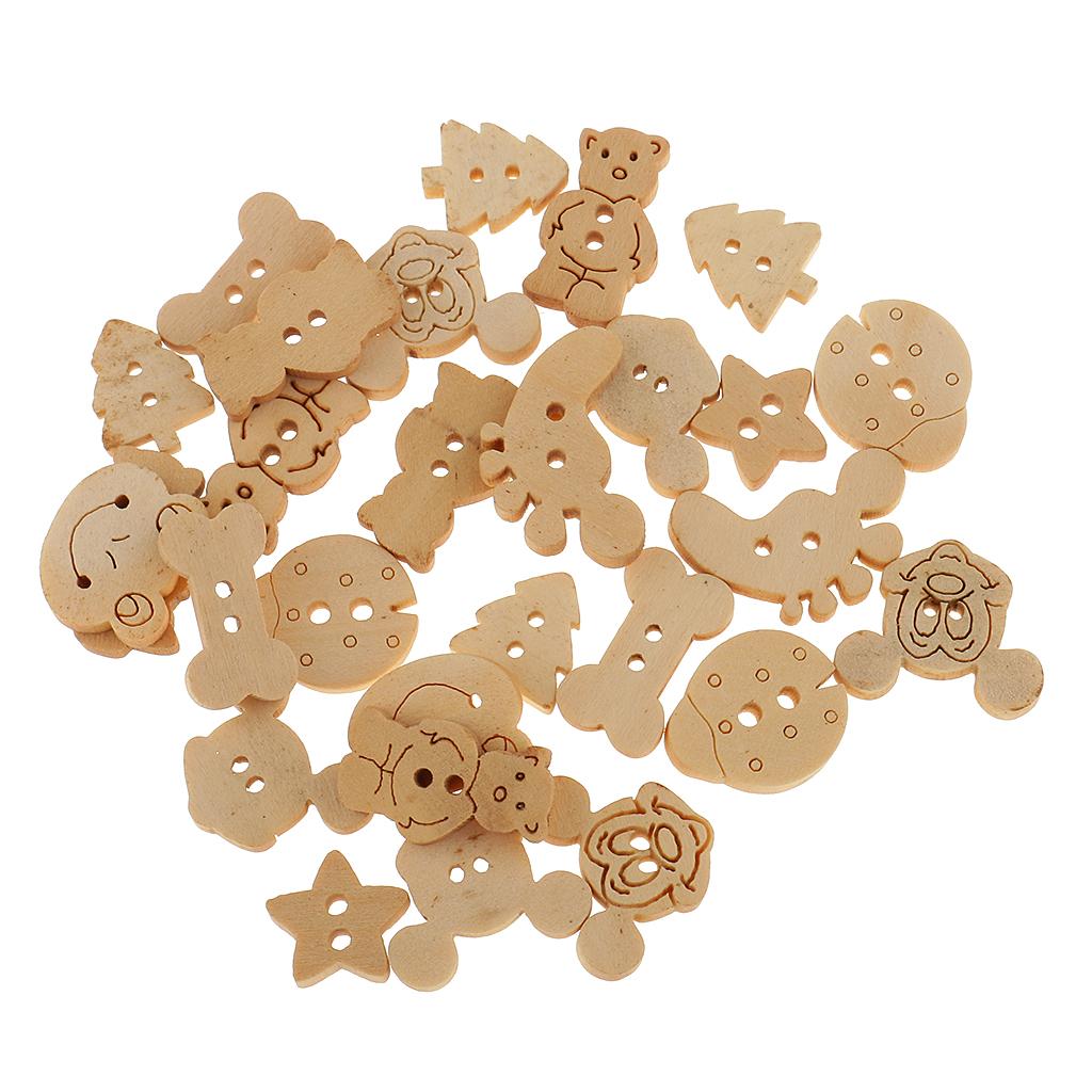 Pack of 100 Mixed Animal Buttons Wooden 2 Hole Buttons for Sewing Scrapbook