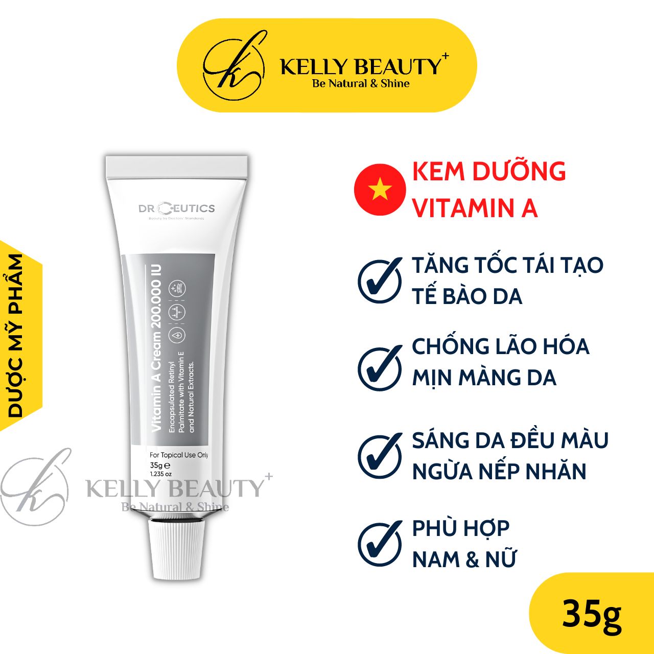 Kem Dưỡng Vitamin A Cream 200.000 IU DrCeutics - Mờ Nếp Nhăn, Căng Mịn; Sáng Da, Mờ Thâm Nám | Kelly Beauty