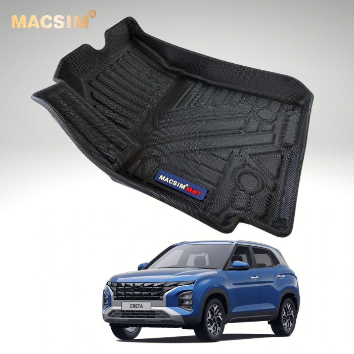 Thảm lót sàn xe ô tô Hyundai Creta 2022 (bản tiêu chuẩn) Nhãn hiệu Macsim chất liệu nhựa TPV cao cấp màu đen