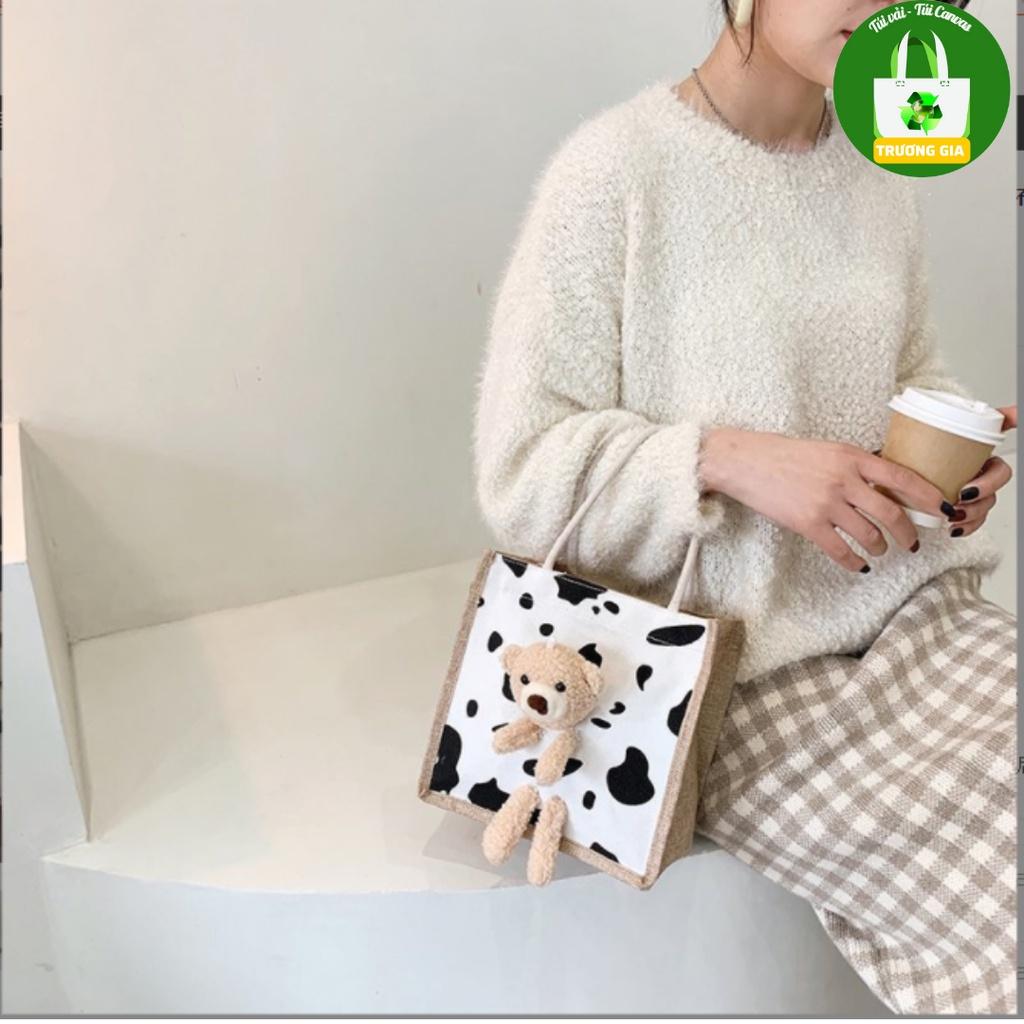 Túi vải nữ túi đeo vai Hàn Quốc Họa tiết Động vật Gấu Bông thời trang xách tay nữ Lucky Trương Gia 05