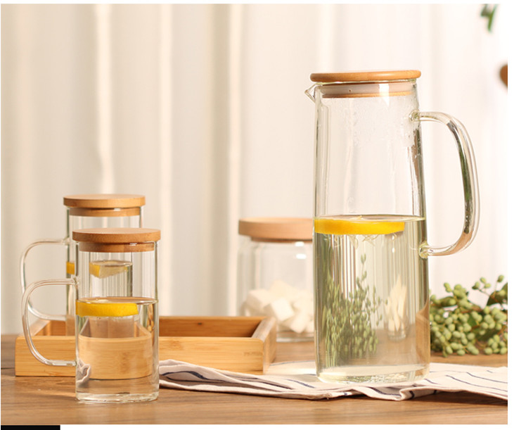 Bình thủy tinh,ca đựng nước,lọ thủy tinh có nắp gỗ silicon đẹp Water Bottle đựng trà,nước lọc,nước ép trái cây,detox,dung tích 1500ml-Hk027