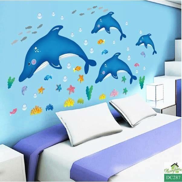 Decal dán tường Cá heo xanh 01