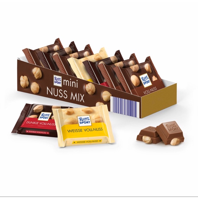 Sô cô la hỗn hợp Ritter Sport dạng thanh, hạt phỉ, không có nhân hộp 116g