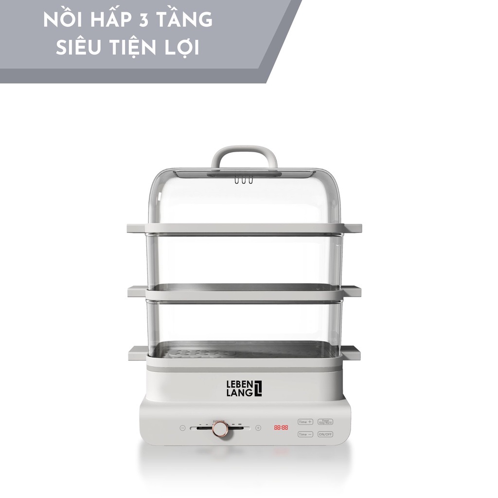 Nồi hấp điện đa năng 3 tầng LEBENLANG LBEL5031 siêu tiện lợi, dung tích 18L, công suất 900W - hàng chính hãng