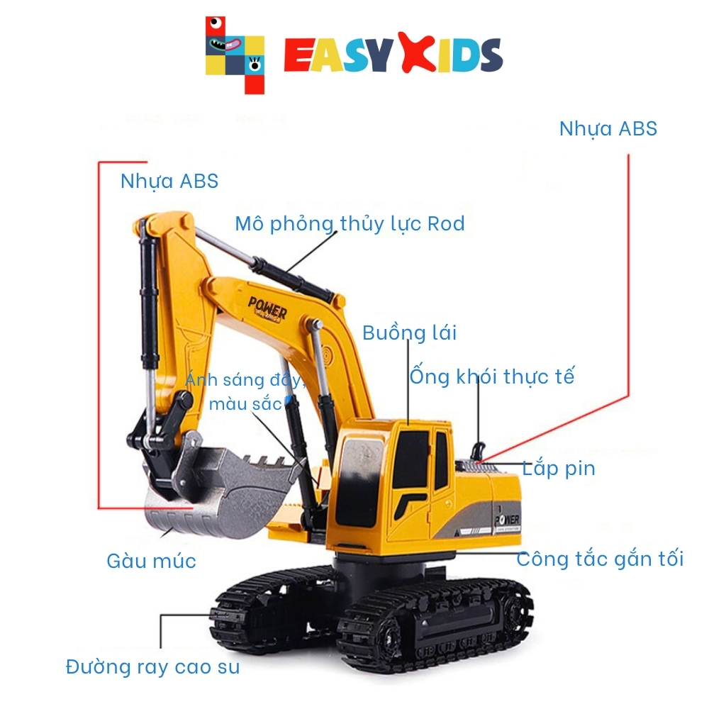 Đồ Chơi Xe Máy Xúc Điều Khiển Từ Xa Có Sạc Đầu Múc 5 Kênh