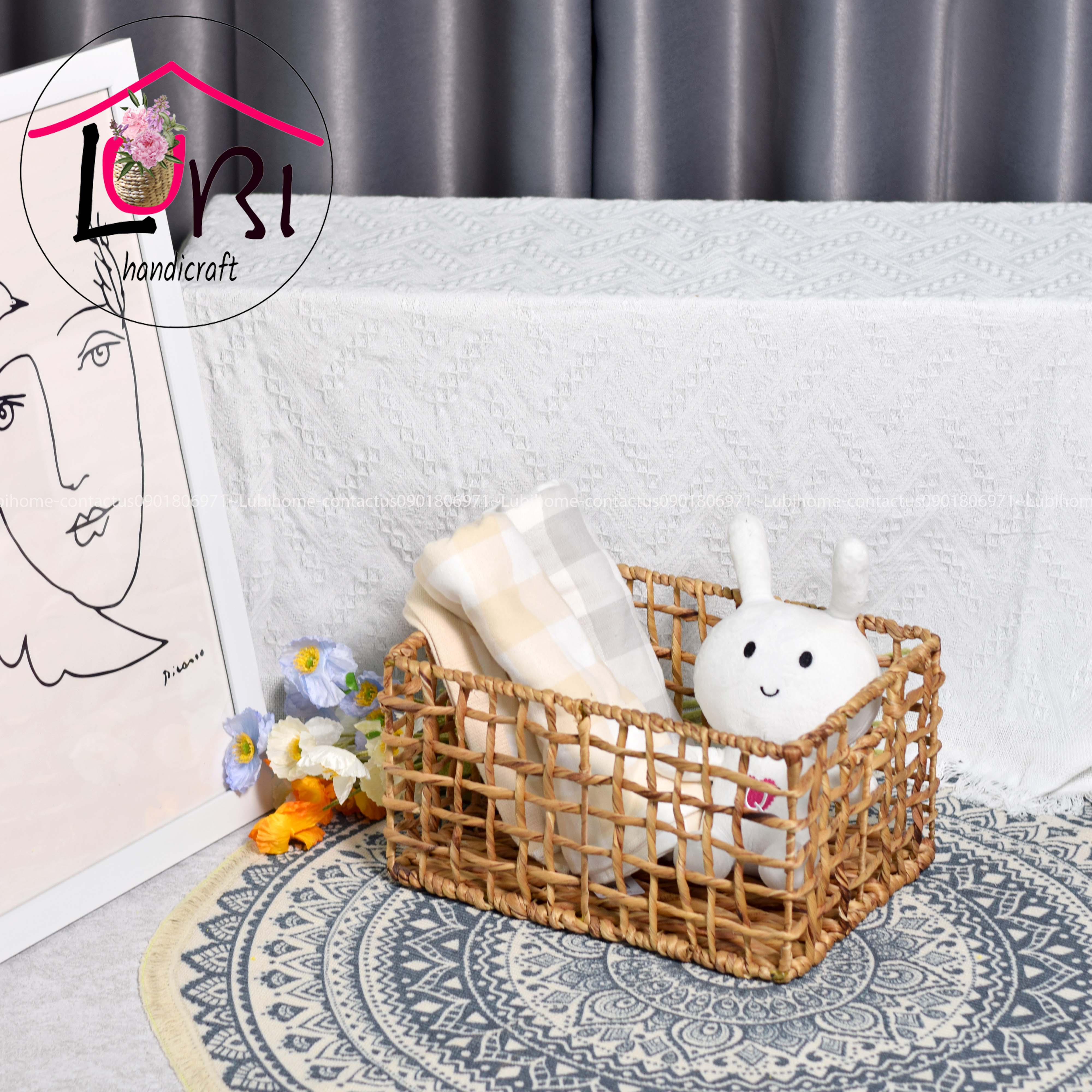Lubihandicraft - Khay đựng đồ lục bình chữ nhật đan karo - xinh xắn
