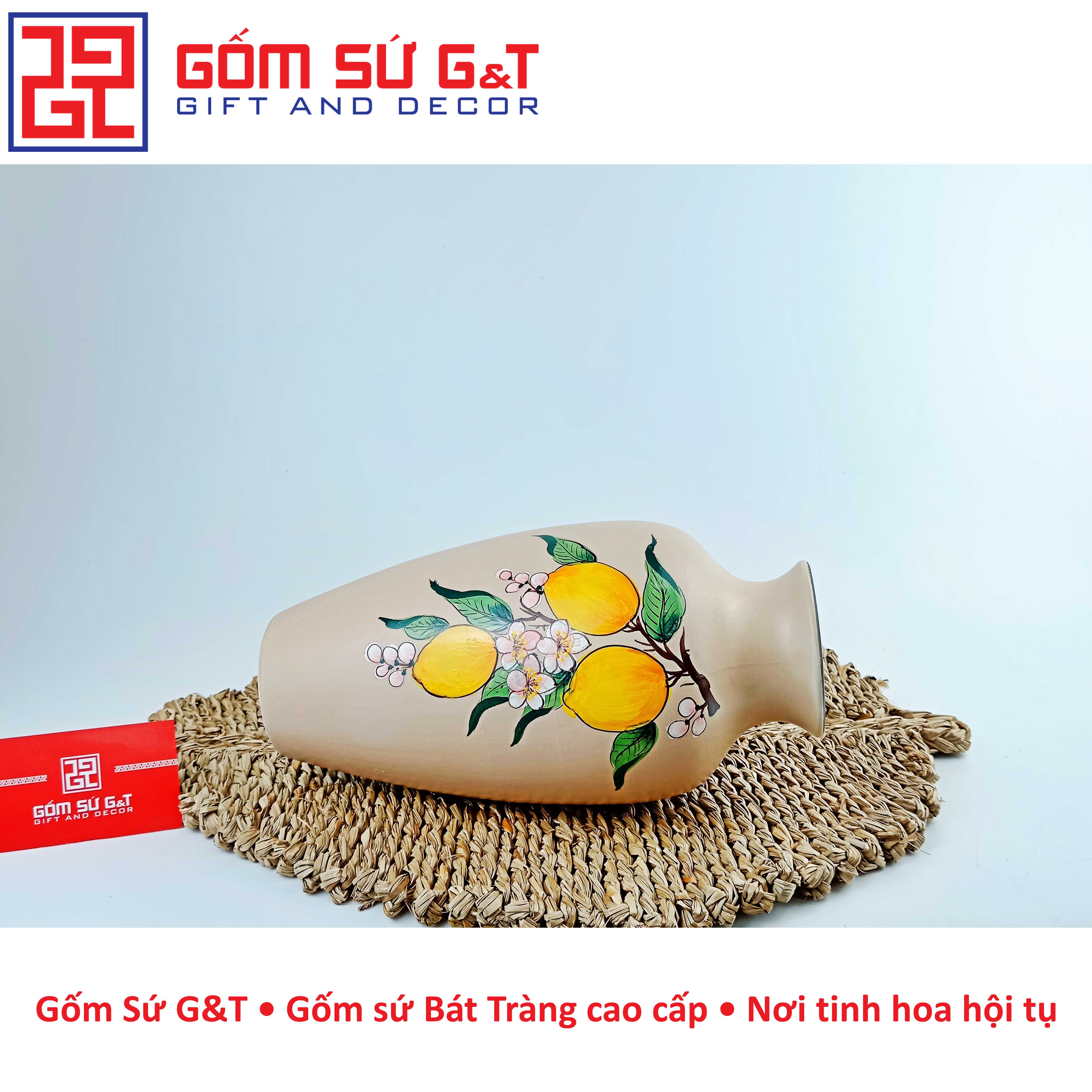 Lọ hoa dáng đùi dế vẽ cam Gốm Sứ G&amp;T