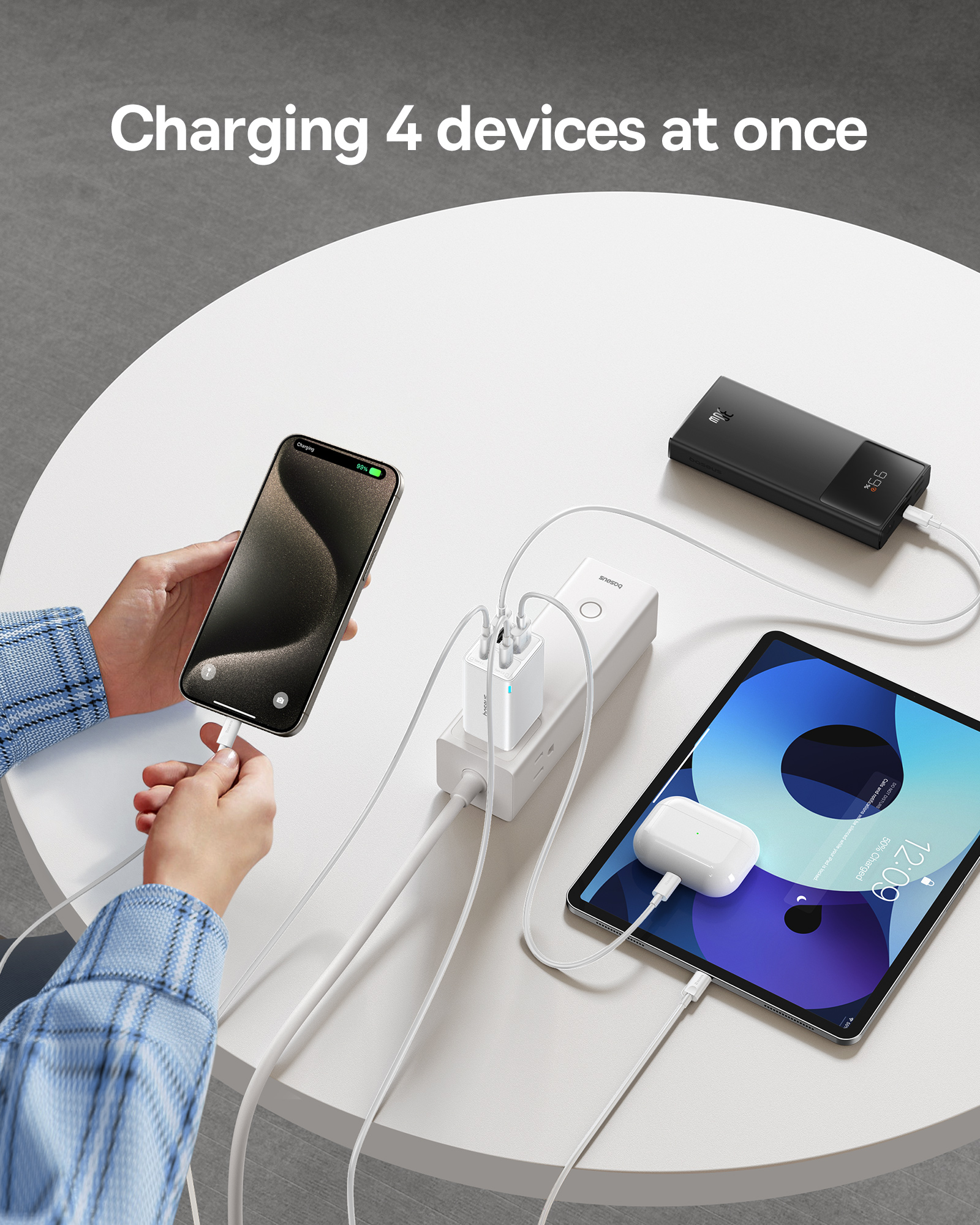 Cốc Sạc Nhanh OS-Baseus GaN6 Pro Fast Charger 2C+2U 65W (Chân cắm dẹp, Kèm cáp C to C 100W, 1m) (Hàng chính hãng)