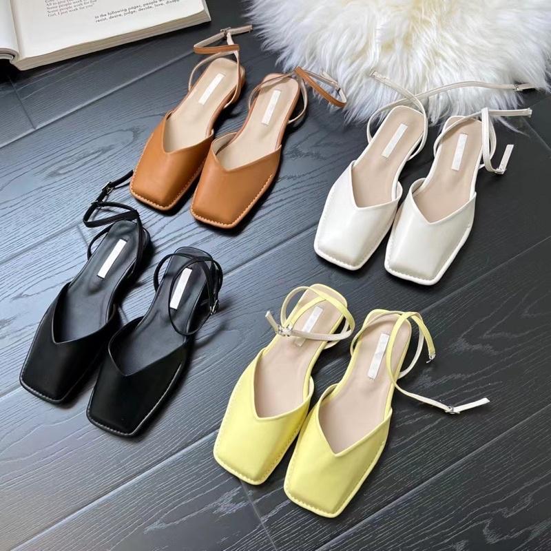 Bệt sandal mũi vuông, viền chỉ, quai vòng cổ chân - 170222001