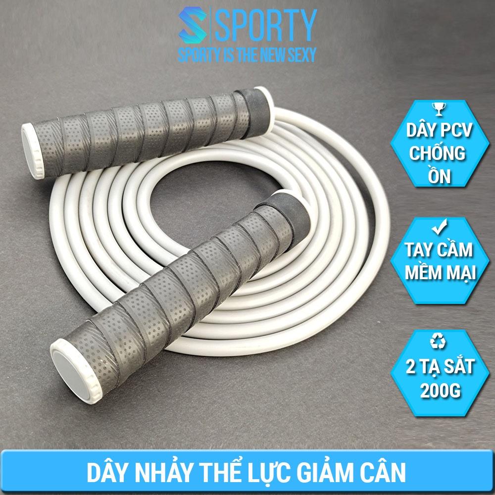 Dây nhảy thể lực TS90, với 2 sợi 8mm, 6mm - SPORTY - có thể điều chỉnh độ dài, dây PCV chống xoắn - XANH -1Sợi