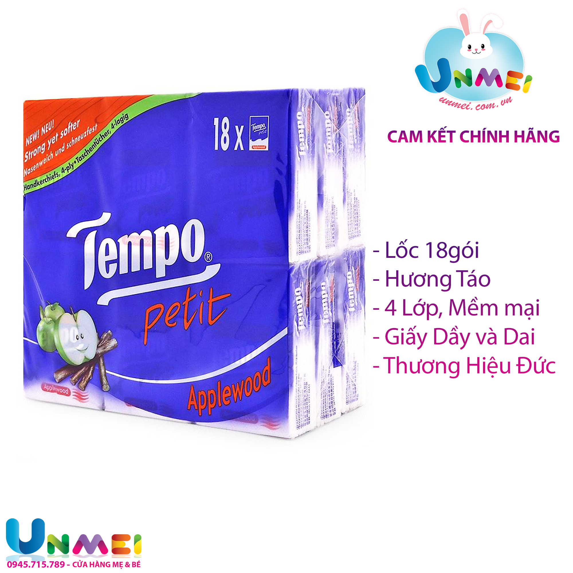 Khăn giấy bỏ túi Tempo Petit hương Gỗ Táo (18 gói)