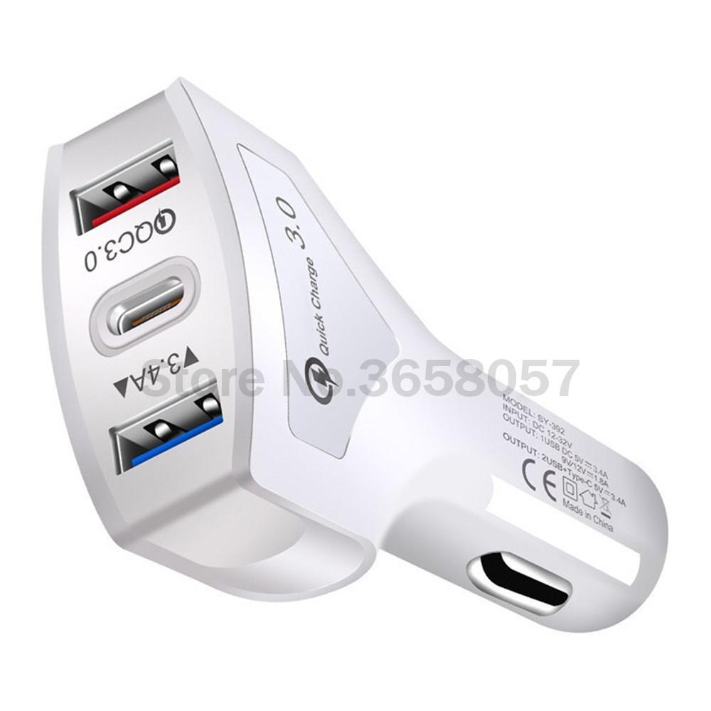QC3.0 Bộ sạc nhanh nhanh 3 trong 1 Loại C Cổng USB Dual USB Bộ điều hợp bộ sạc tự động cho điện thoại Universal