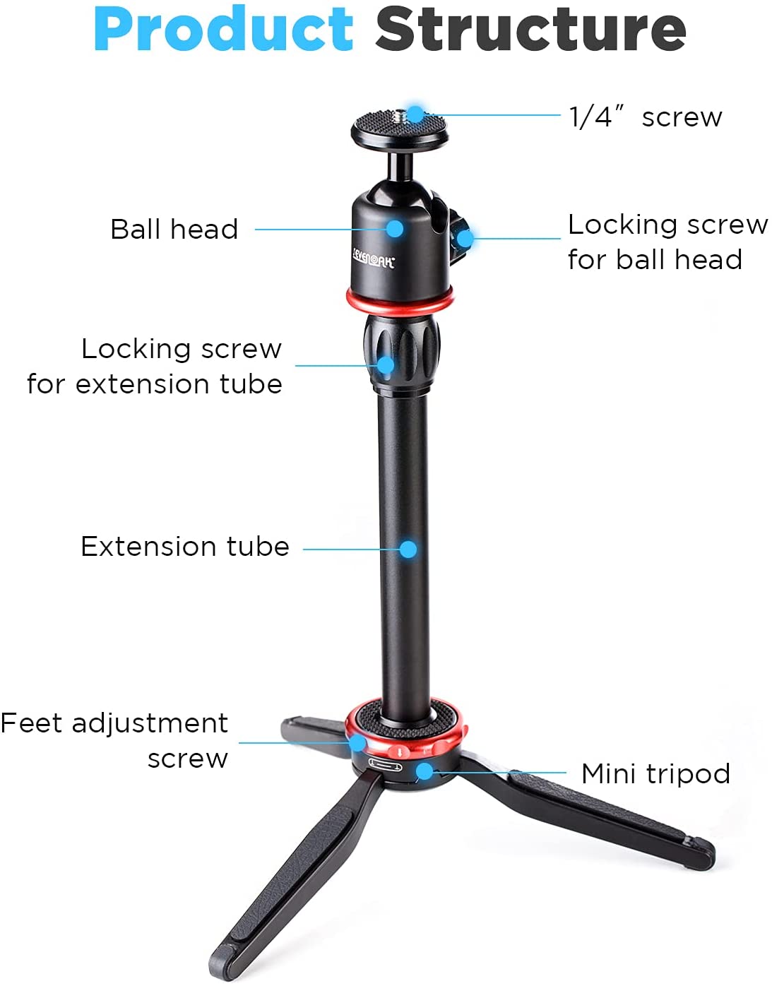 BOYA Sevenoak SK-T1, Chân Máy Ảnh Kim Loại Mini, Tải Trọng Tối Đa 5Kg - Hàng Chính Hãng