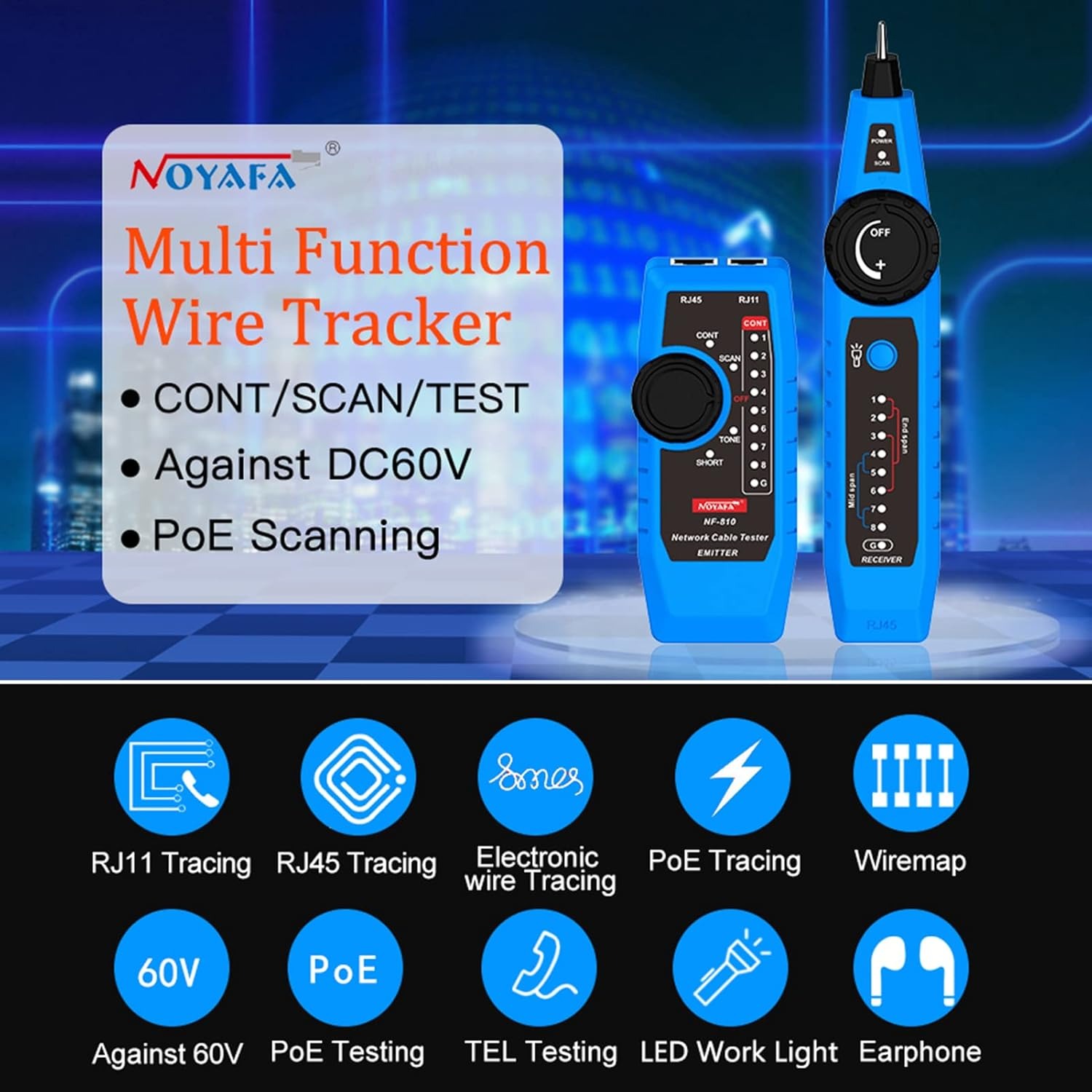 Bộ test cáp mạng + Test POE + Dò dây line điện thoại NOYAFA NF-810 - Hàng Nhập Khẩu