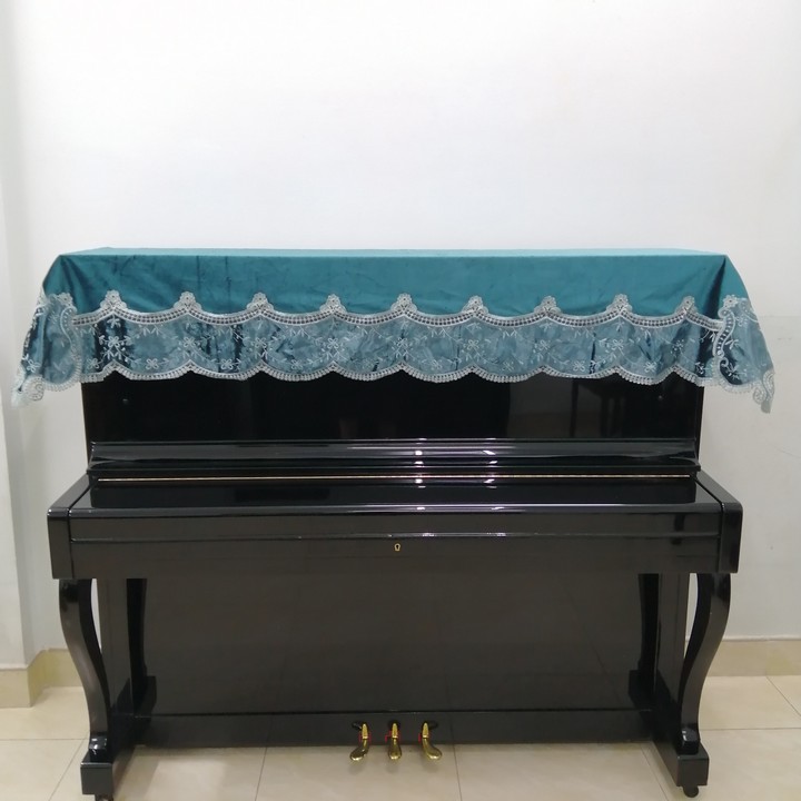 KHĂN PHỦ ĐÀN PIANO CƠ MẪU VẢI CAO CẤP PHỐI REN XANH NGỌC