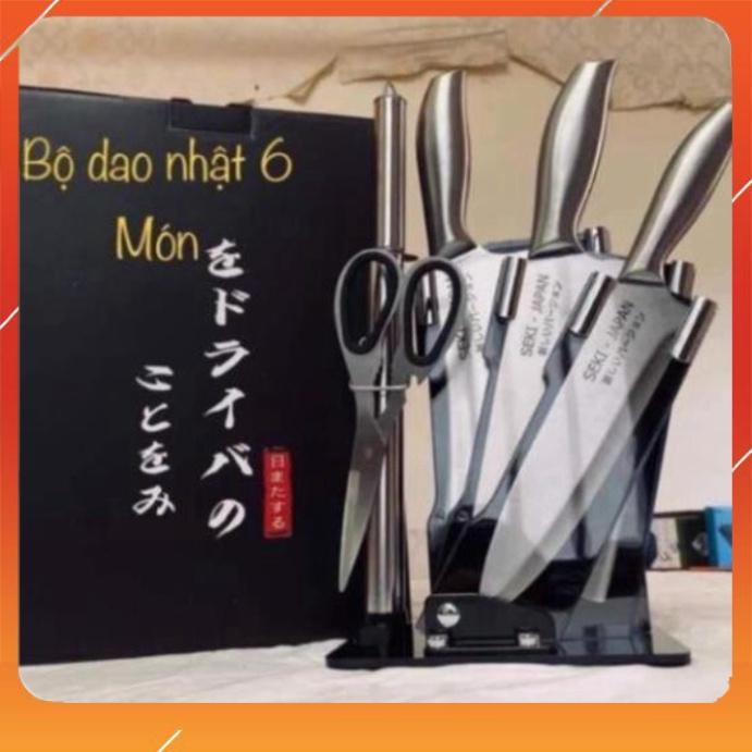 Bộ Dao Kéo 6 Món Nhật Bản Cao Cấp, Sét Dao 6 MónThép Nhật Bản Chống Gỉ Tặng Kèm Khay