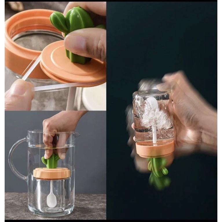 Hộp Đựng Gia Vị Bằng Thủy Tinh - Bộ 4 Hộp Hình Xương Rồng Kèm Khay Đựng Siêu Xinh
