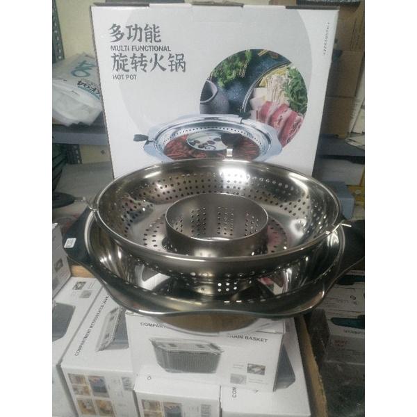 Nồi lẩu xoay inox 2 trong 1 cao cấp sz 32cm DÙNG CHO MỌI LOẠI BẾP
