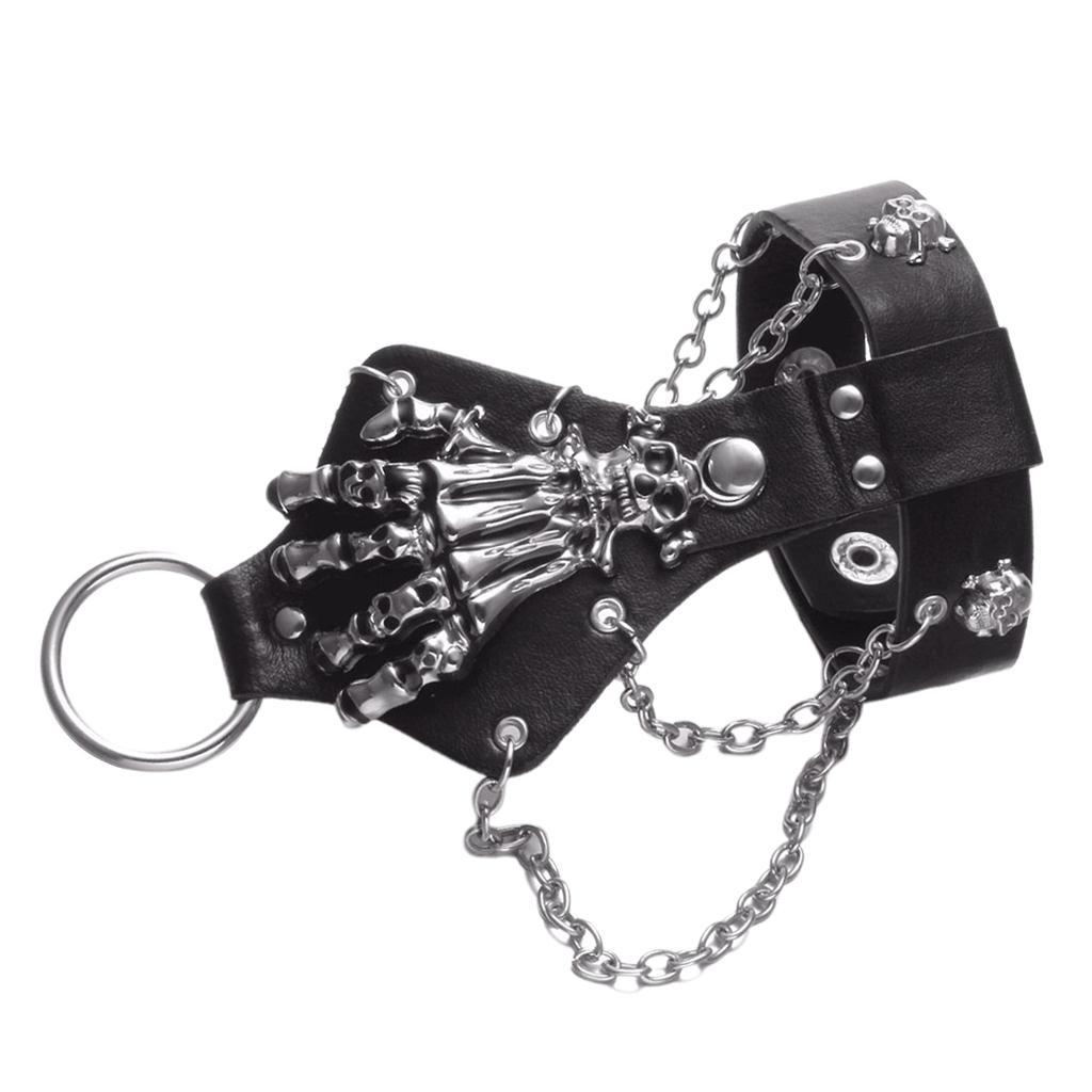 Punk Rock PU Leather Bracelets Skull Skeleton Biker Bracelets Unisex Gothic