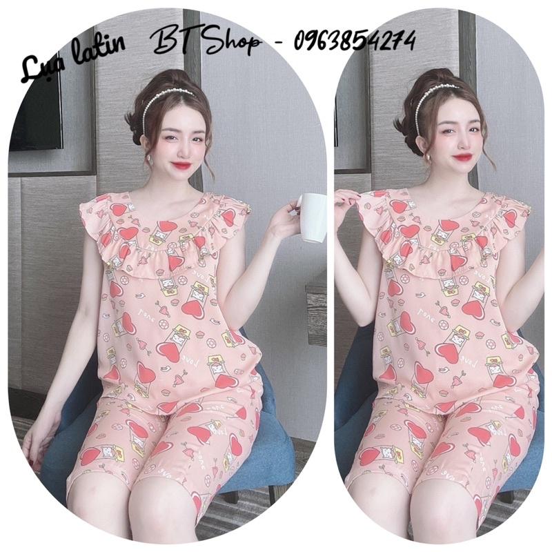 Đồ ngủ mặc nhà lụa mango áo bèo hoạ tiết freesize 42-57kg