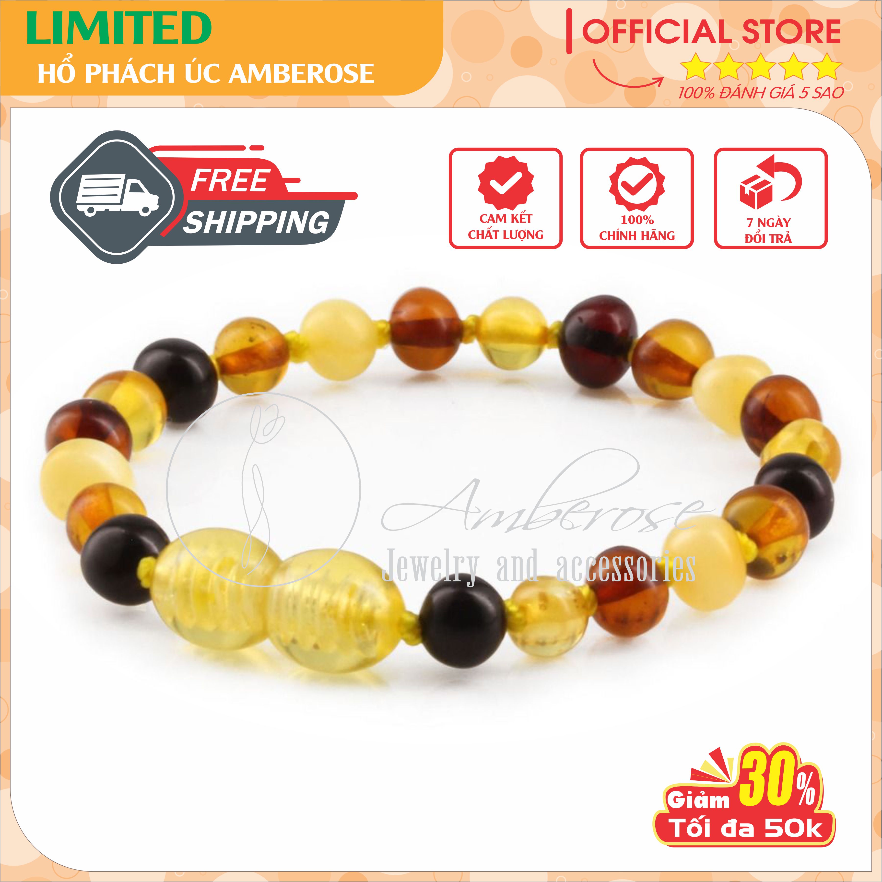 Bộ Vòng Hổ Phách Amber Úc Cho Bé 0 - 10 tuổi SABLMTM4M221