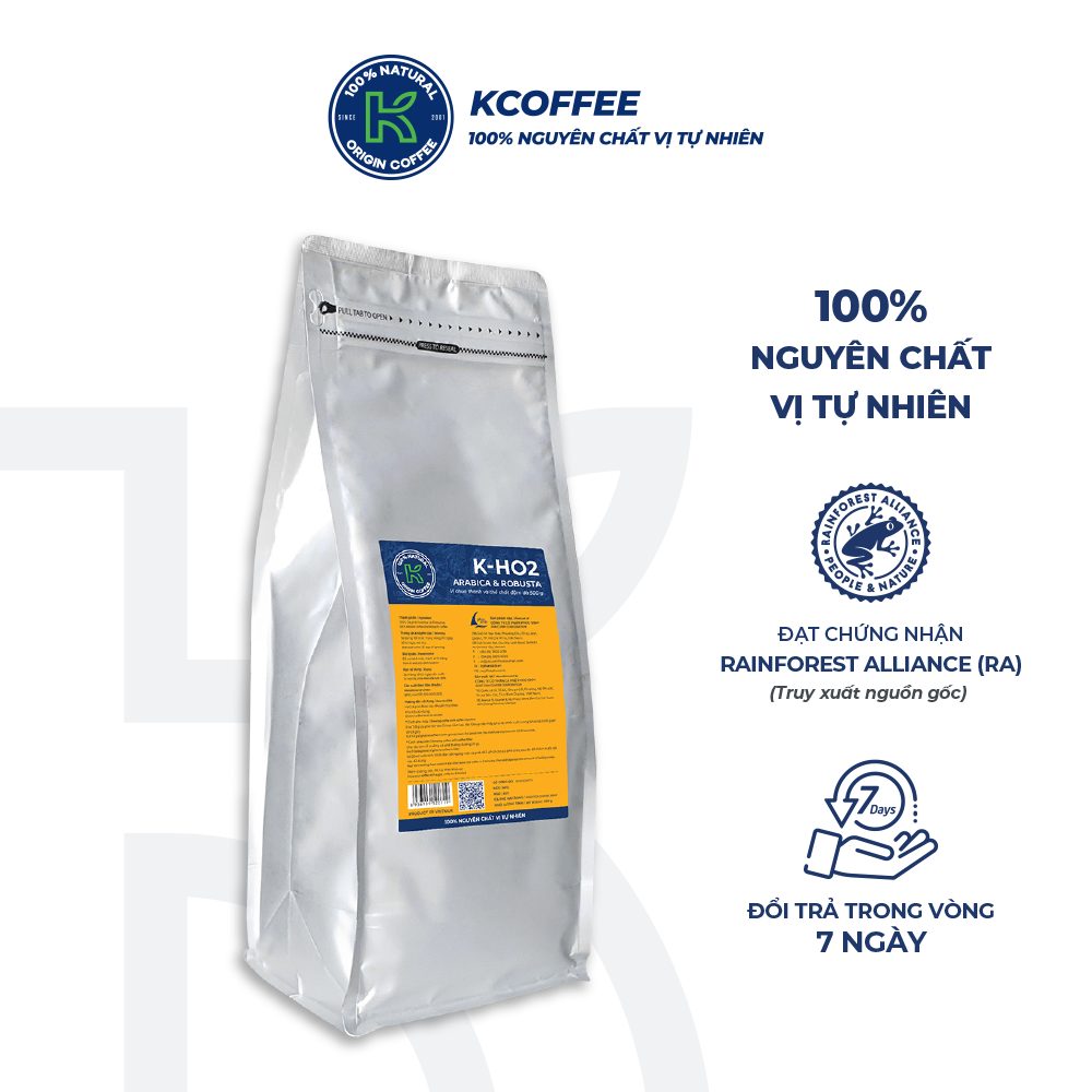 Cà phê rang xay KCoffee 100% Robusta Arabica nguyên chất K-HO2 (1kg/Túi)