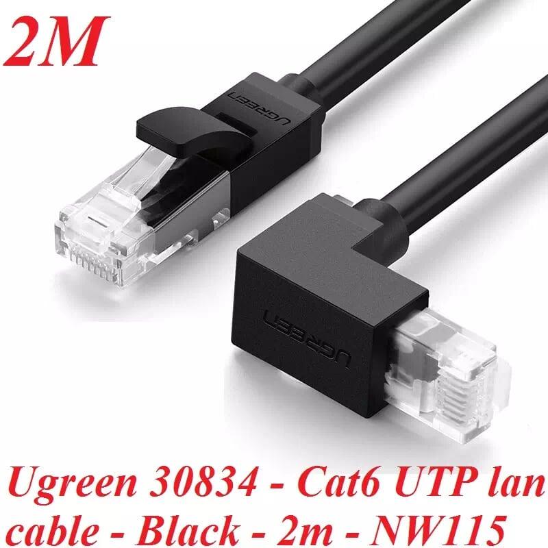 Ugreen UG30834NW115TK 2M màu Đen Cáp mạng CAT6 UTP 90 độ - HÀNG CHÍNH HÃNG