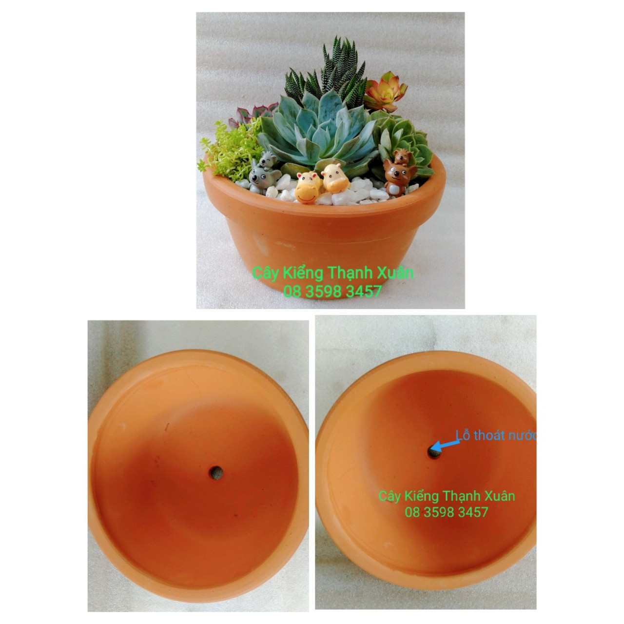 Chậu đất nung trồng cây - Chậu hình cái Tô trồng cây sen đá, xương rồng có lỗ thoát nước,kích thước miệng chậu 14,5 cm