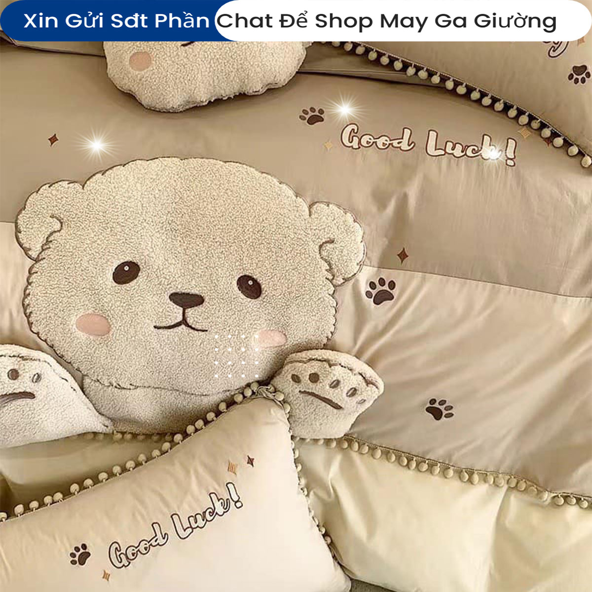 Bộ Chăn Ga Gối Đệm Linen 5 Món ANNA NGUYÊN Cao Cấp Chăn Chần Bông Lụa Mềm