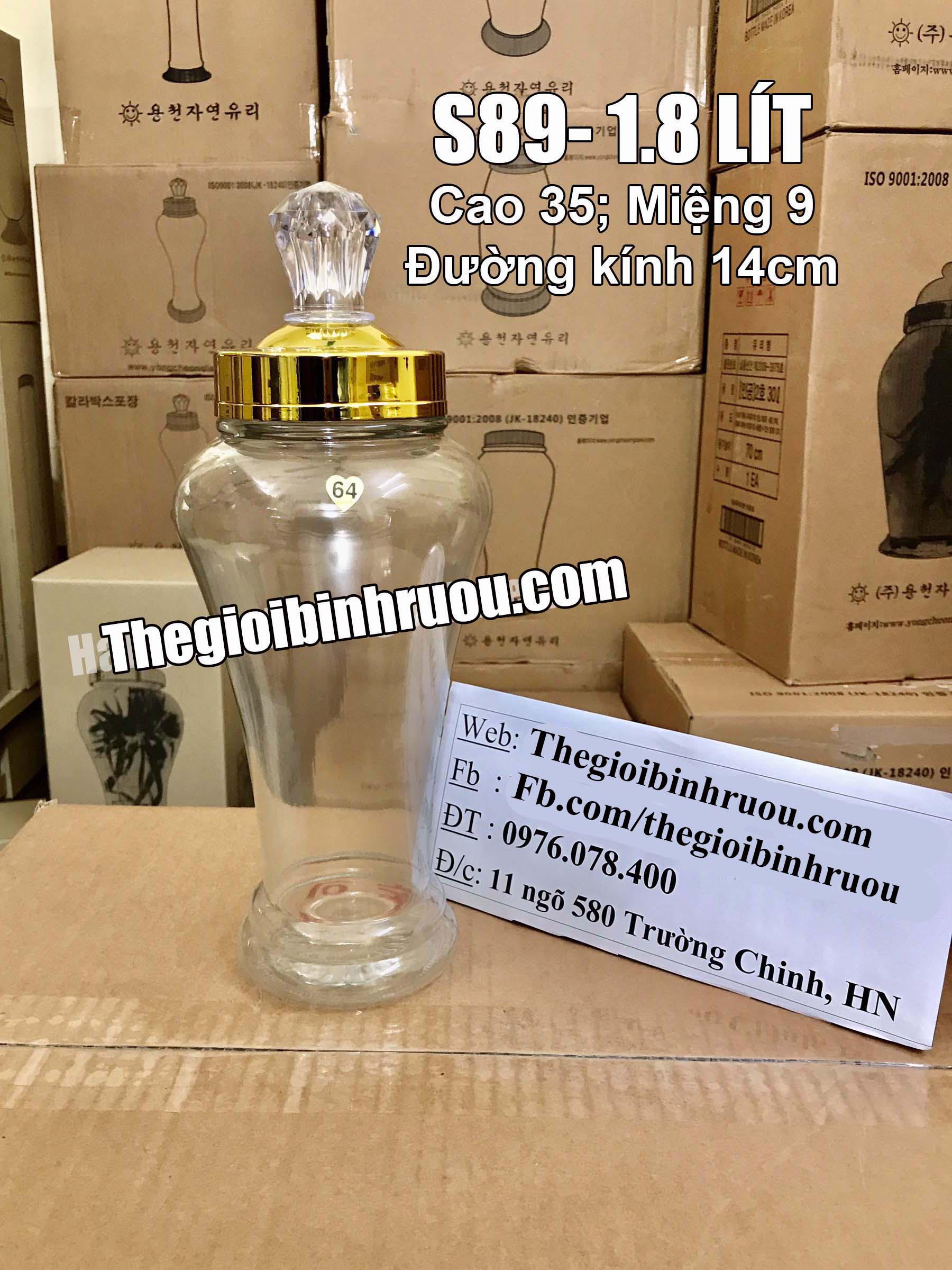 Bình Thủy Tinh Ngâm Rượu Hàn Quốc 1.8L Dáng Củ Sâm