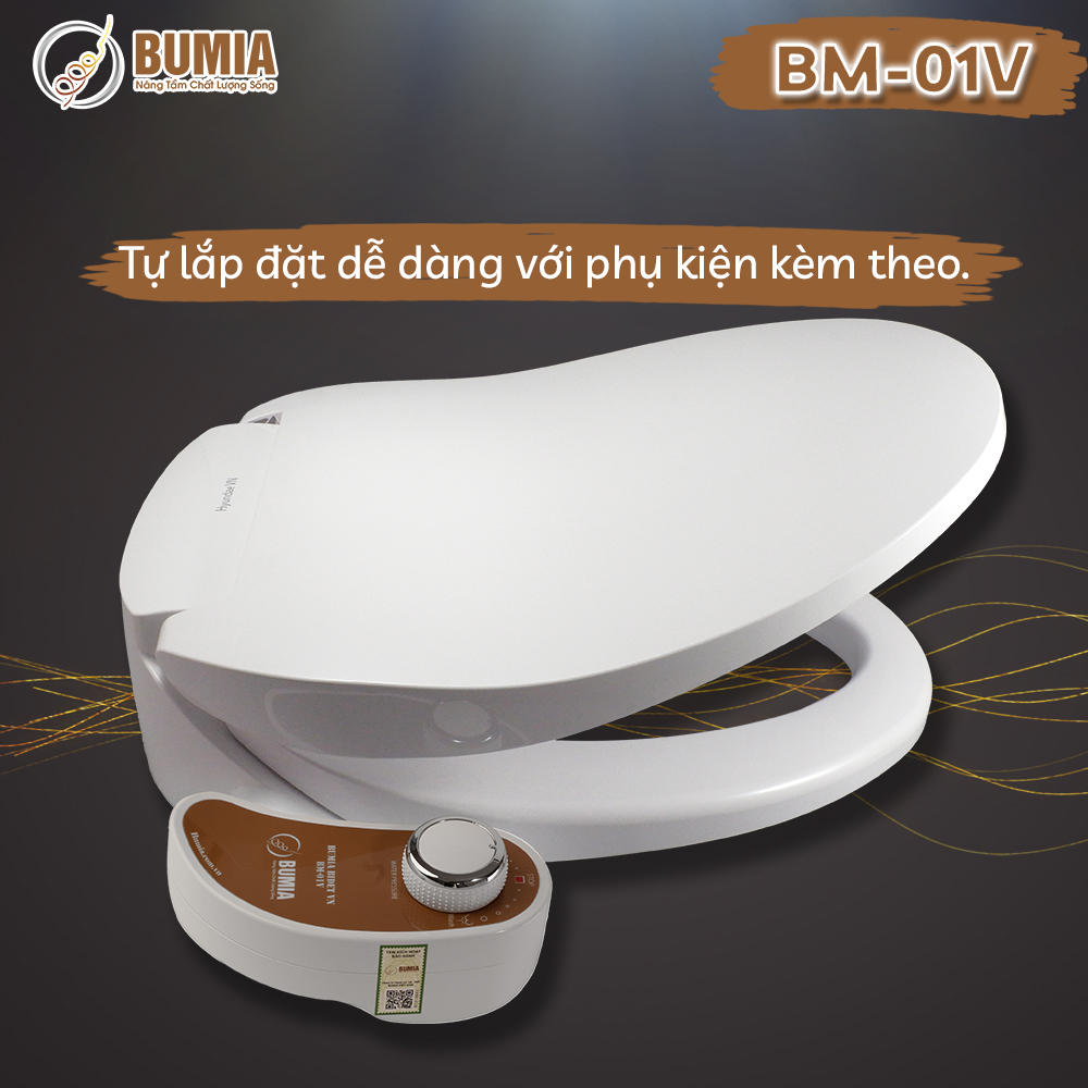 Nắp bồn cầu thông minh dùng cơ, tự rửa vệ sinh hậu môn và vệ sinh cho phụ nữ Bumia bidet, vòi xịt vệ sinh thông minh, mã sản phẩm BM-01V