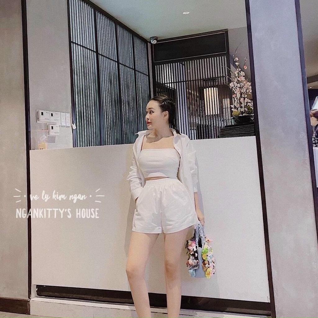 Set bộ đùi 3 món phối áo khoắc thời trang nữ, đa dạng màu sắc thích hợp cho nàng dạo phố, chơi thể thao