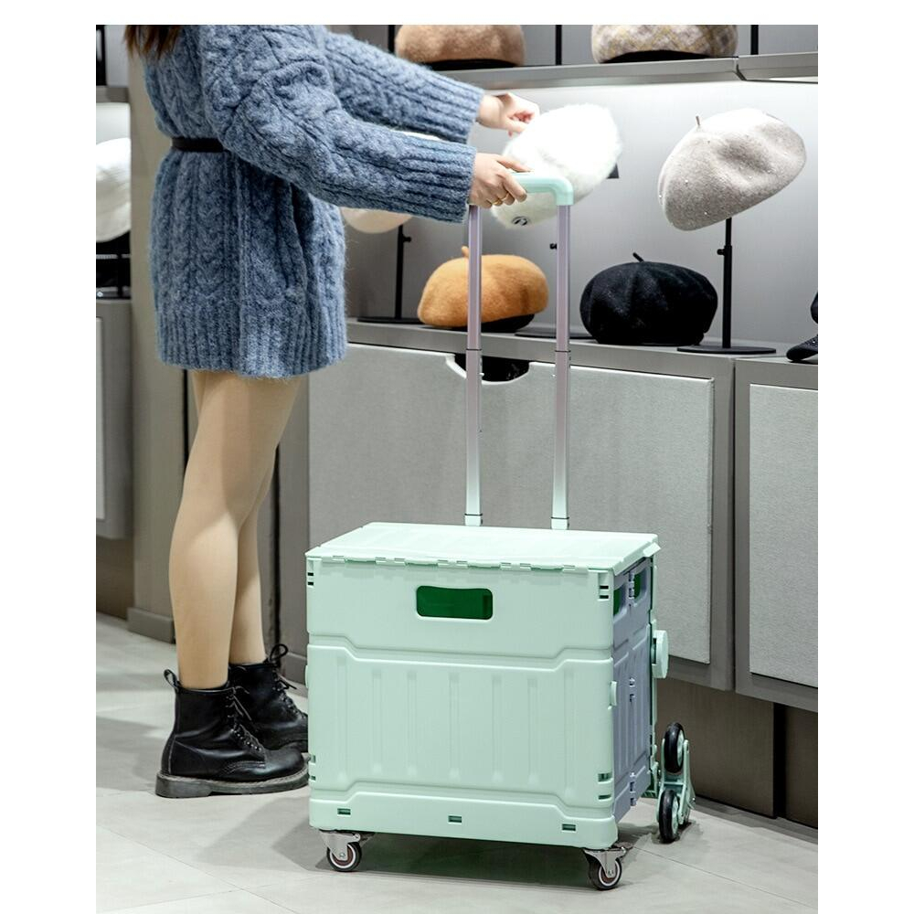 Xe đẩy hàng hóa xếp gọn, leo cầu thang 50L Portable Grocery Box Cart Lightweight Shopping Trolley