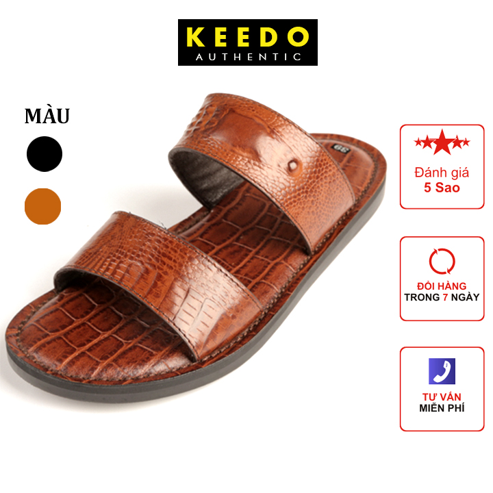 Dép Nam Cao Cấp Da Bò Vân Cá Sấu KEEDO KD7021