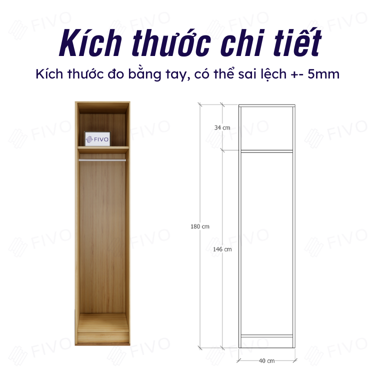 Tủ Quần Áo Gỗ Chống Ẩm Cửa Mở FIVO Mã FC01 Hiện Đại Cao Cấp, Dễ Dàng Lắp Ráp Tại Nhà, Thiết Kế Nhiều Ngăn Mở Rộng Diện Tích