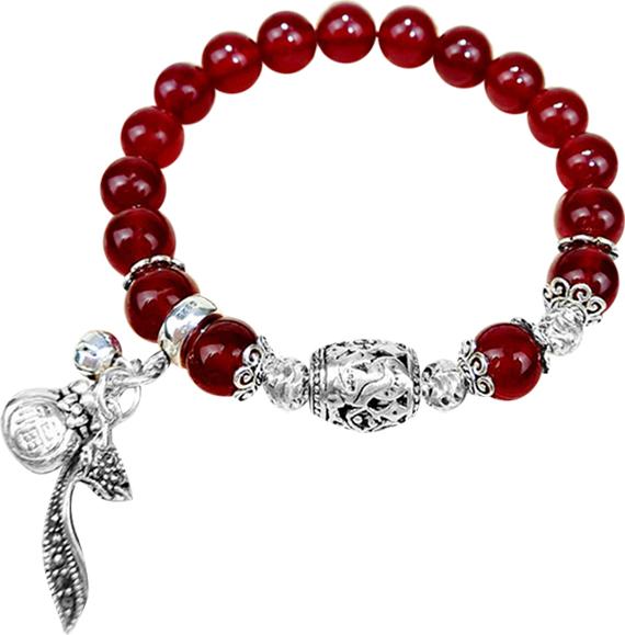 Vòng Tay Phong Thủy Đá Topaz Đỏ Charm Bạc
