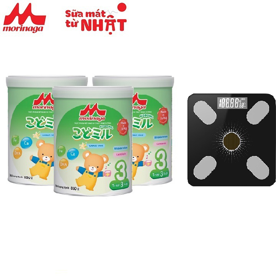 Combo 3 lon sữa Morinaga số 3 Kodomil Hương Vani 850gr + cân điện tử