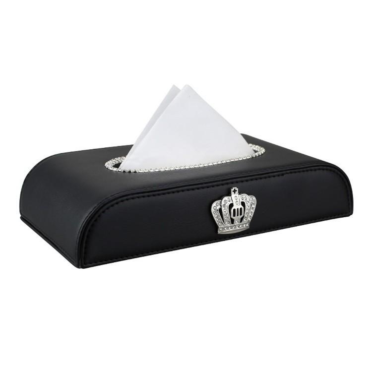 (Màu đen) Hộp đựng khăn giấy trên ô tô bằng da đính đá sang trọng - hộp giấy ăn vương miện Bảo Hành Uy Tín Lỗi 1 Đổi 1