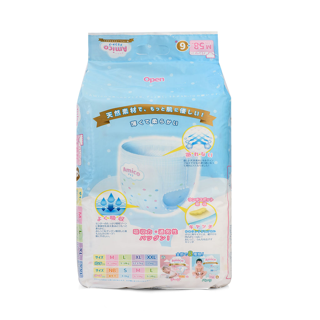 Bỉm - Tã quần Amico size M 58 + 6 miếng (Cho bé 6 - 11kg)